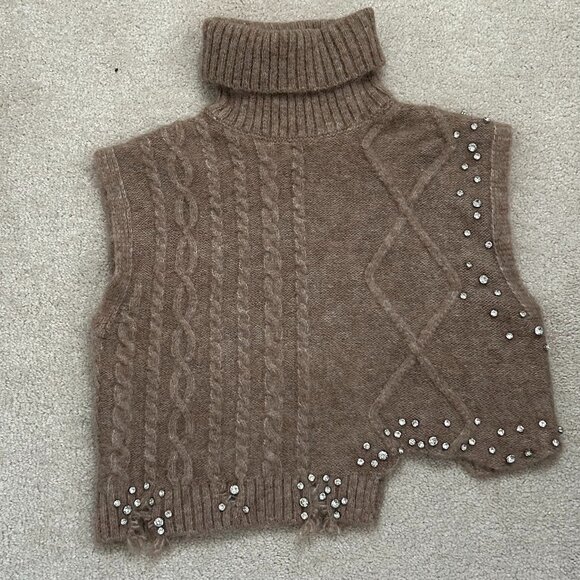 ZARA Embellished Cropped Cable Knit Vest – Size S - Picture 1 of 3
